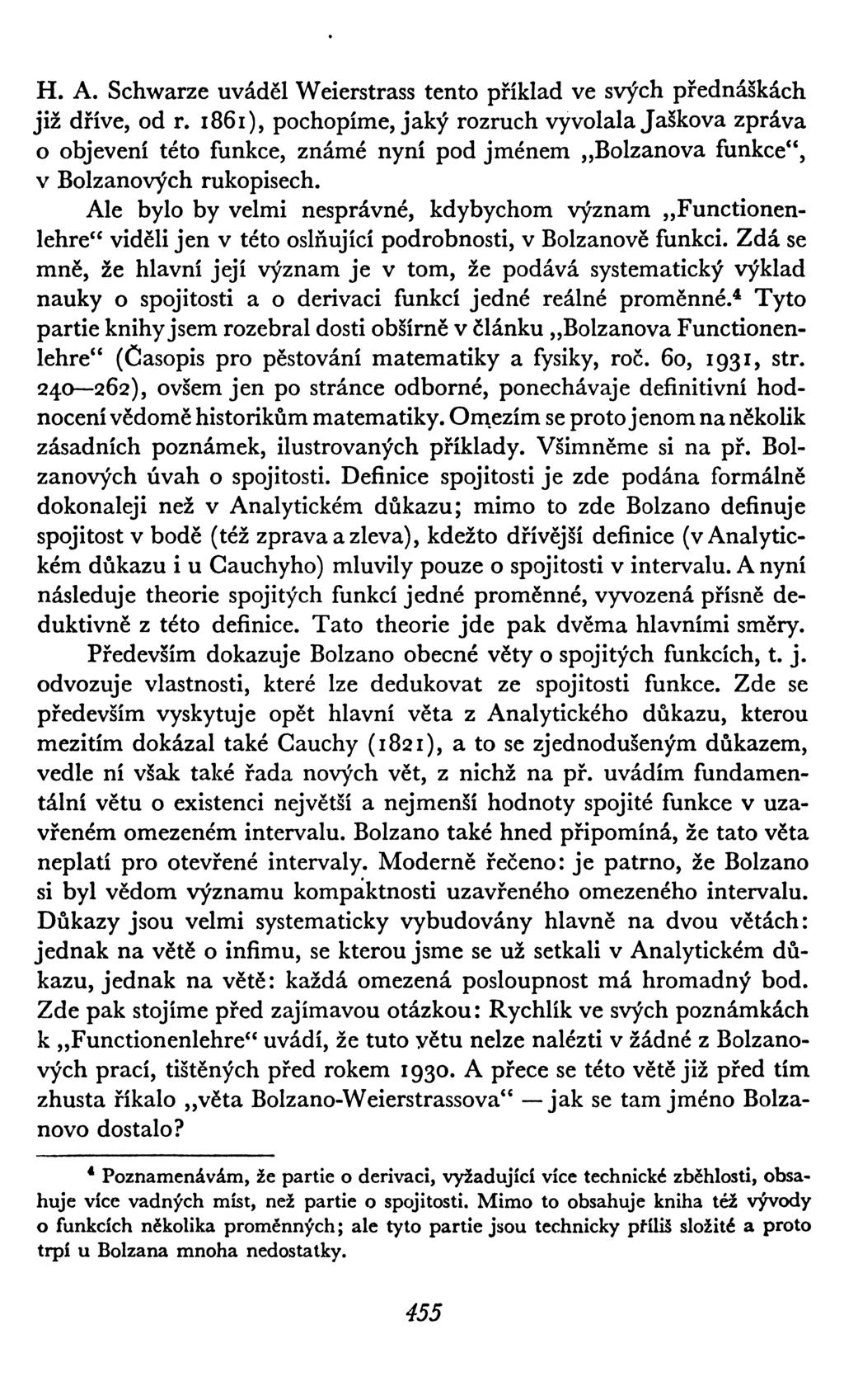 H. A. Schwarze uváděl Weierstrass tento příklad ve svých přednáškách již dříve, od r.