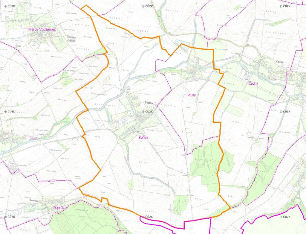 A. NÁZEV OBCE Název části obce (ZSJ): Mapa A: Území obce Beňov Přehledová mapka