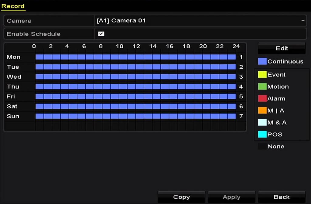 Obrázek 14 19 Plán nahrávání Nahrávání POS je podporováno pouze DVR sérií DS-7300/8100HQHI-F/N a DS-7300/8100/9000HUHI-F/N.