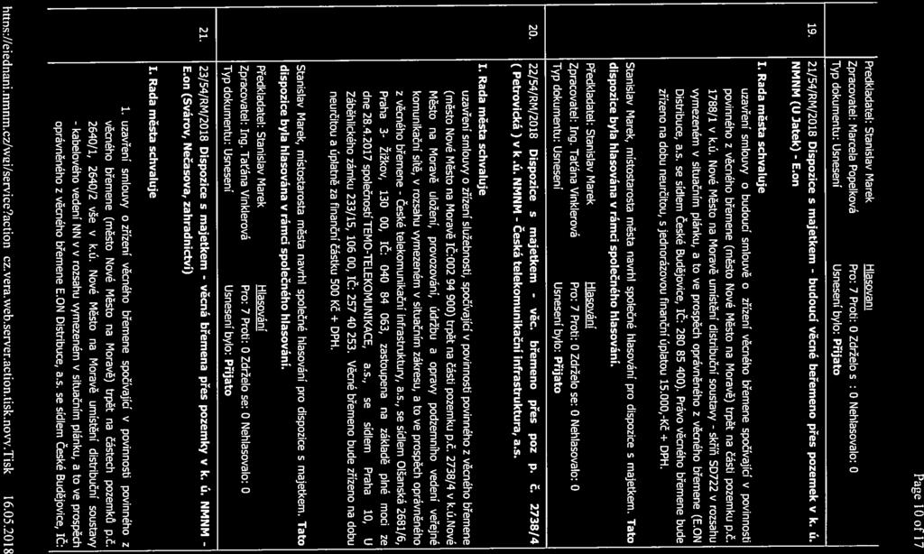 Zápis 54!RM/14.5.2O18j Page 10 of 17 Zpracovatel: Marcela Popelková 19. 21/54/RM/2018 Dispozice s majetkem - budoucí věcné beřemeno přes pozemek v k. ú.