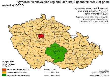 Vymezení venkova dle EU Venkovské oblasti definovány na dvou úrovních dle kriteria přepočtené hustoty obyvatel podle metodiky OECD Regionální - regiony Lokální (tj.