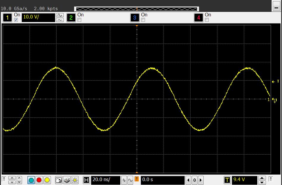 Obrázek 5.21 Výstupní průběh zesilovače s oběma filtry na frekvenci 3,5 MHz. Obrázek 5.