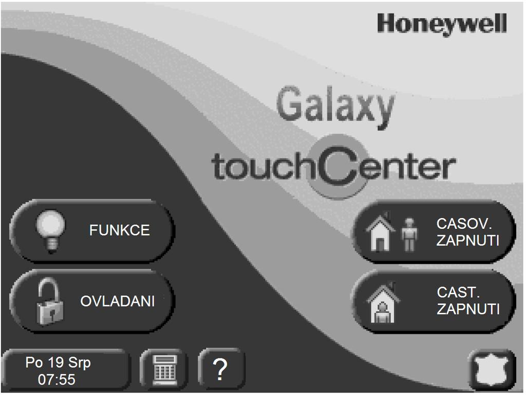 Grafická klávesnice CP04x Popis Grafická klávesnice Galaxy TouchCenter CP040 se připojuje na komunikační sběrnici RS485 ústředny Galaxy Dimension.