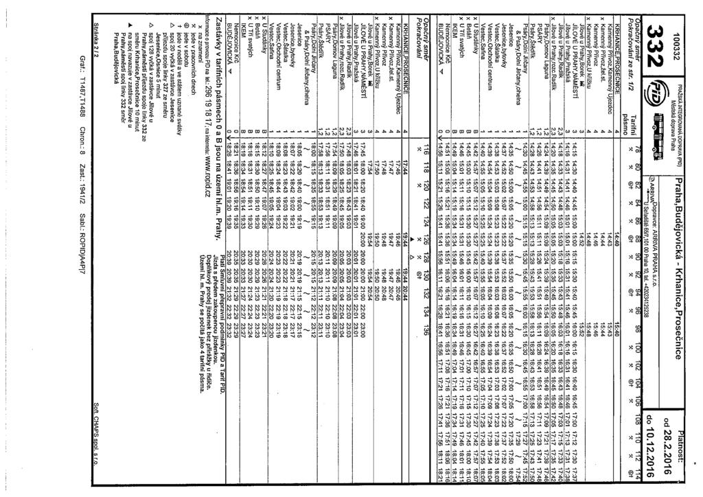 1 00332 PRŽSKÁiNTEGROVPMDO:R4vAPID Praha,Budějovická - Krhanice,Prosečnice Platnost: od 28.2.2016 332 ~ dj1i~tiá~ks ~ÁpRvAoop~vce: ~ 1J Seřadiště 651710100 ARRIVA PRAHA Praha ID, s.r.o. tel.