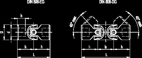 DIN 808 G-NI Hřídelové klouby s kluzným ložiskem Technické informace Materiál Nerezová ocel AISI 431. Standardní provedení - Provedení EG: jednoduchý kloub s kluzným ložiskem.