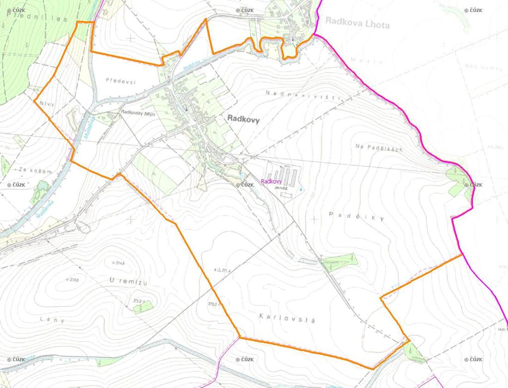 A. NÁZEV OBCE Název části obce (ZSJ): Radkovy Mapa A: Území obce Přehledová mapka