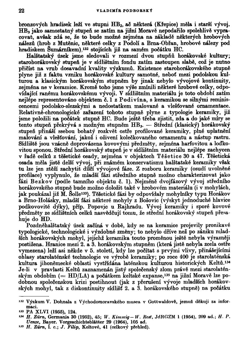 22 VLADIMÍR PODBORSKÝ bronzových hradisek leží ve stupni HB 2, ač některá (Eřepice) měla i starší vývoj.