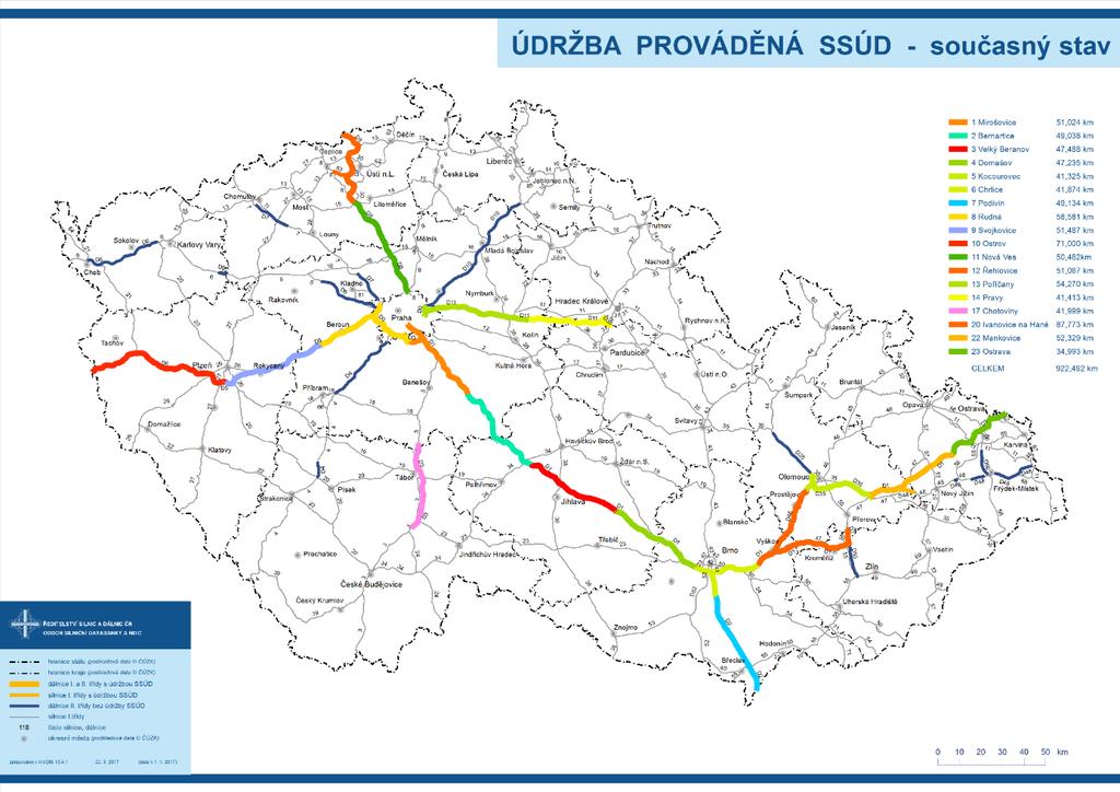 Obrázek 1 Působnost jednotlivých SSÚD Dálnice II. třídy a silnice I. třídy V 7 krajích jsou ministerstvem dopravy uzavřeny smlouvy na zajištění údržby vybraných úseků silnic I.