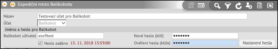 Nové heslo / Ověření heslo (API klíč) zadáte 2x stejně a stiskem Nastavení hesla zašifrujete a uložíte do databáze.