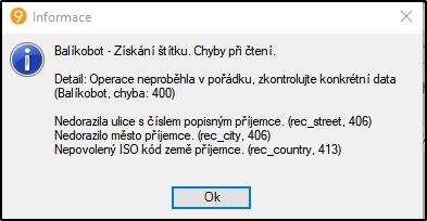Změnit zařazení do svozu (Ano/Ne) tlačítkem Změnit. V zásilce nemůžete měnit tyto údaje: Stav dokladu je odvozen ze stavu zásilky u dopravce.