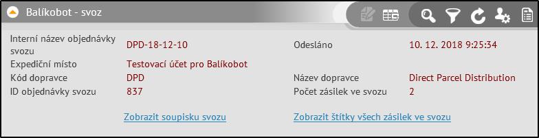 Zobrazit štítky všech zásilek ve svozu pokud jste je