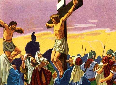 Když kříž zapadl do připravené díry, Ježíš pocítil prudké škubnutí v přibitých rukou a zasténal hroznou bolestí.
