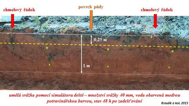 znázornění zóny infiltrace vody Pohyb vody po utužené vrstvě půdy