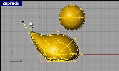 Ocásek zformujeme tažením řídicích bodů V pohledu Zepředu vyberte pomocí výběrového okna body v levé horní části