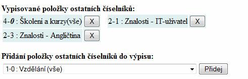 V další části se vybírají údaje v ostatních číselníků.