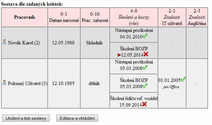 všechny školení a kurzy) do jednoho sloupečku. V poslední části je pak náhled sestavy podle konkrétního zadání.