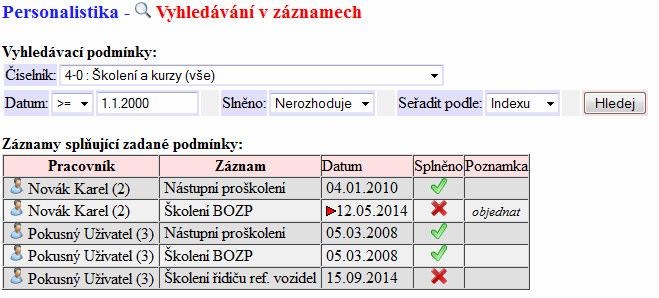 Vyhledávání v záznamech: Vyhledávat zaměstnance splňující určitá kritéria je možné pomocí tlačítka Vyhledávání v záznamech dostupného na úvodní obrazovce personalistiky.