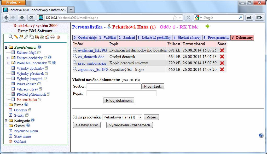 Dokumenty: Od verze 6.64 přibyla v personalistice nová karta Dokumenty.