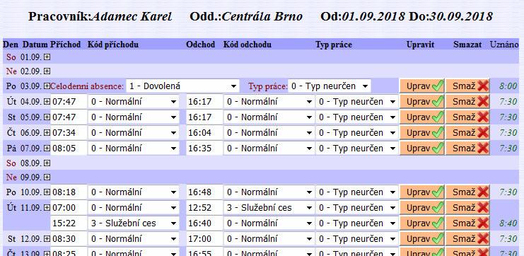 Při čipování na terminálu se řiďte pokyny v dodané tištěné příručce. Pracovníkům je vhodné zadat aktuální zůstatky dovolených v menu "Ostatní / Dovolené" v první tabulce.