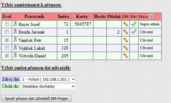 Tlačítko je dostupné jen pokud je v menu Firma / Terminály BM-Finger zadaný alespoň jeden terminál připojený po síti. Musí se jednat o terminály používající protokol Zkem (port 4370).