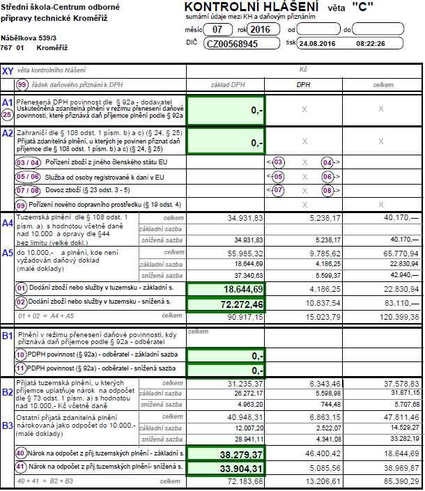 účtů 501, 502 a 503) vytvořili jsme variantu výkazu Detail. V něm jsou vyčísleny i jednotlivé samostatné řádky pro každý účet.