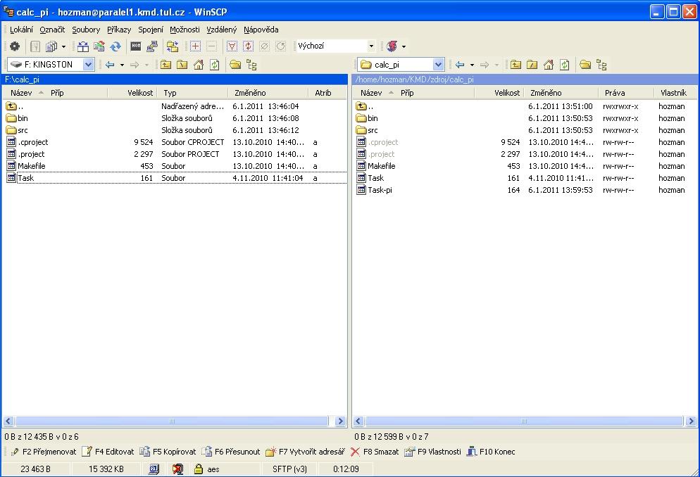 Nahrání programu - krok 2 (Windows) ve WinSCP pomocí nástroje na