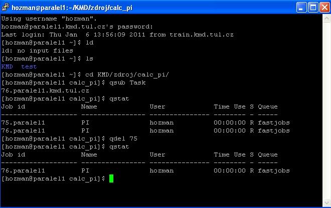 Paralelní spuštění úlohy - krok 5 (Windows + Linux) výpis úloh ve frontě (vykonávaných i čekajících) - příkaz qstat