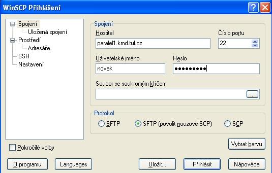 Připojení ke clusteru KMD (Windows) zřízením účtu získáte login (např. novak) a heslo název hostitele: paralel1.