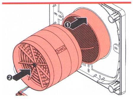 otočte ventilátor tak, aby druhý díl usměrňovače směřoval vzhůru. odstraňte druhý díl usměrňovače výše popsaným způsobem. odstranili jste usměrňovač z ventilátoru.