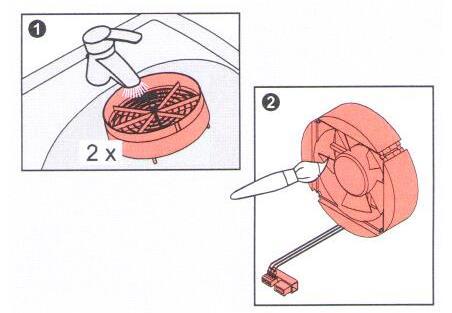 opatrně očistěte lopatky reverzního ventilátoru pomocí měkkého kartáčku. upevněte usměrňovač zpět do reverzního ventilátoru.