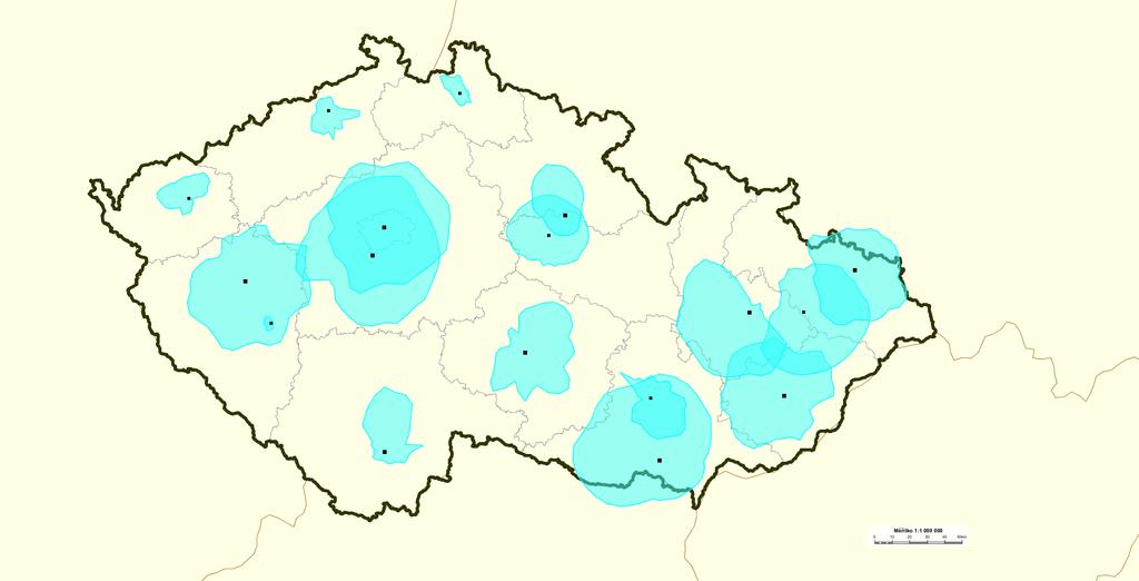 Územní rozsah DVB-T vysílání zpracovaný na základě žádosti