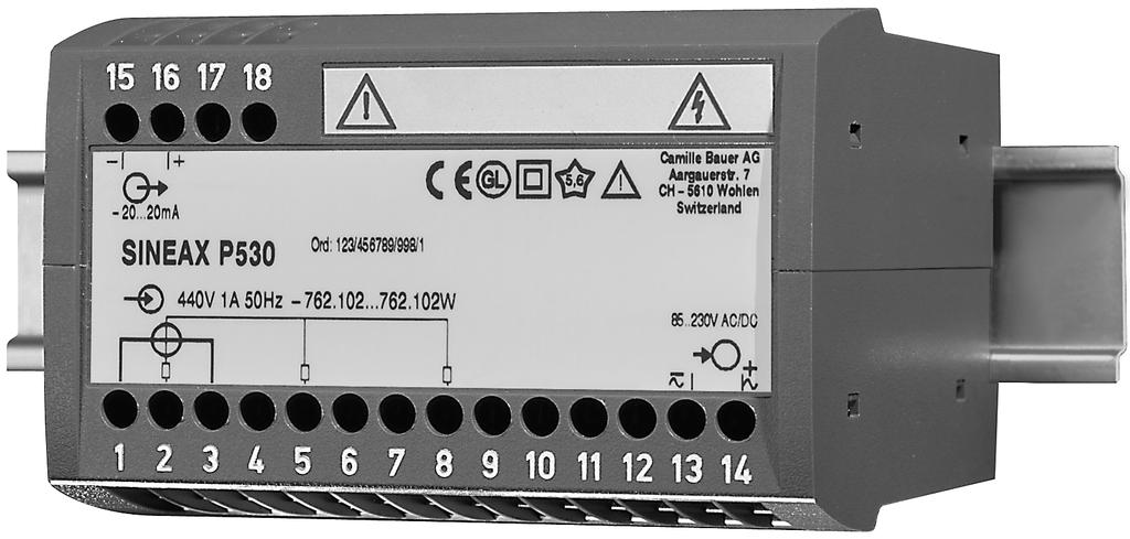 Pouzdro P18/105 pro montáž na lištu Použití P evodnìk SINEAX P530/Q531 (obr. 1) slouûì k p evodu ËinnÈho nebo jalovèho v konu rovnomïrnï nebo nerovnomïrnï zatìûenè t Ìf zovè sìtï.