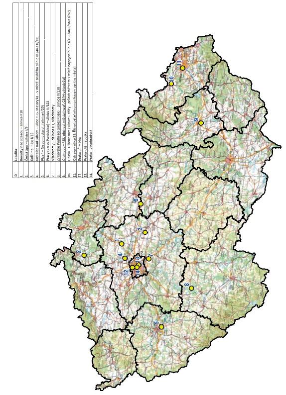 Obrázek 23: Poloha sčítacích profilů pro vyhodnocení dynamické skladby na území ČR (rok 2015
