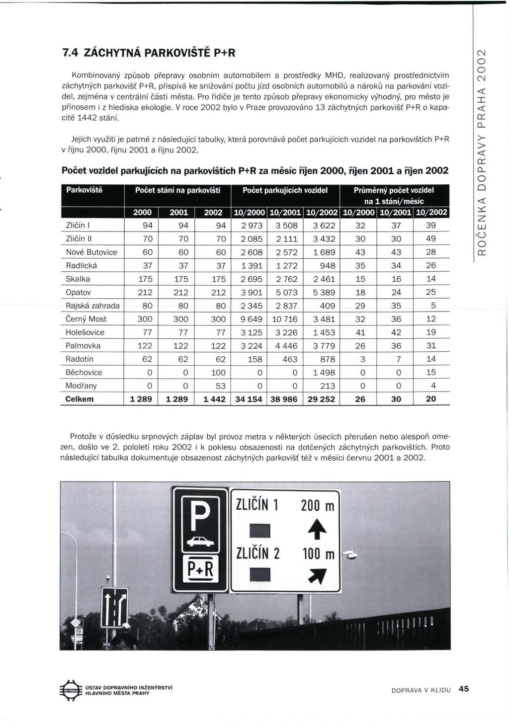 7.4 ZÁCHYTNÁ PARKOVIŠTĚ P+R Kombinovaný způsob přepravy osobním automobilem a prostředky MHD, realizovaný prostřednictvím záchytných parkovišť P+R, přispívá ke snižování počtu jízd osobních