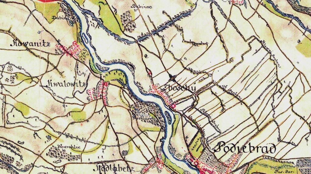 Poloha naleziště (kruh) na raabizační mapě z roku 1780 (Státní