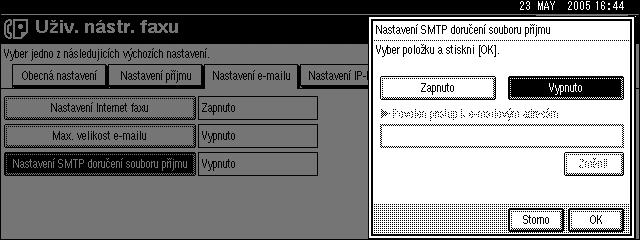 Pøístup k uôivatelskîm nástrojùm (Funkce faxu) Maximální velikost e-mailovîch zpráv se mùôe pohybovat mezi 64 a 102400 KB.