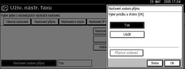 Pouôití nastavení správce A Stisknìte tlaèítko {Nástroje uôivatele/poèitadlo}. B Stisknìte [Nastavení faxu]. C Stisknìte [Nástroje správce]. D Stisknìte [Nastavení souboru pøíjmu].