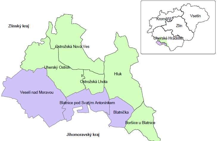 Mikroregion Ostrožsko 213 Území se nachází v jihovýchodní části moravského Slovácka, na části okresů Hodonín a Uherské Hradiště, na území Hlucké pahorkatiny a Dolnomoravského úvalu podél řeky Moravy.