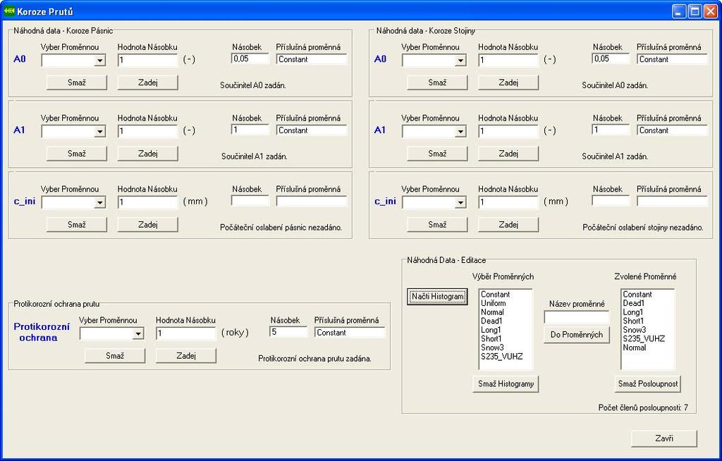 Druhým významným vstupním údajem je počáteční oslabení jednotlivých průřezů korozí.