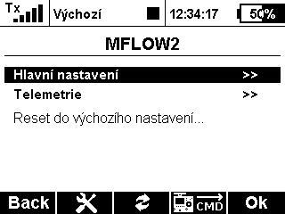 12 a novější (s nastavením Output mode ->EX bus) - Přijímač propojený s MFlow2 EX Busem - Verze firmwaru vysílače 2.02 a novější + profil zařízení (MFlow2.