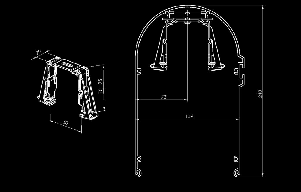 Prodloužení schránky Prodloužení boxu Věšák horní lišty v boxu Věšák horní lišty mechanický (Fe) P 002/3 (6-002319) Držák schránky - 2-00799 125