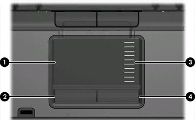 TouchPad Následující obrázek a tabulka popisuje zařízení počítače TouchPad. Komponenta Popis (1) TouchPad* Slouží k přesunutí ukazatele, výběru nebo aktivaci položek na obrazovce.