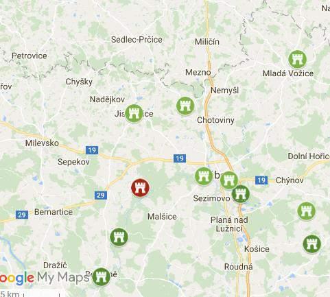 13.3 Objekty přístupné a nepřístupné pro osoby s mentálním postižením Mapa 3 Zobrazení přístupných a nepřístupných památek pro osoby s mentálním postižením (Zdroj: mapy google