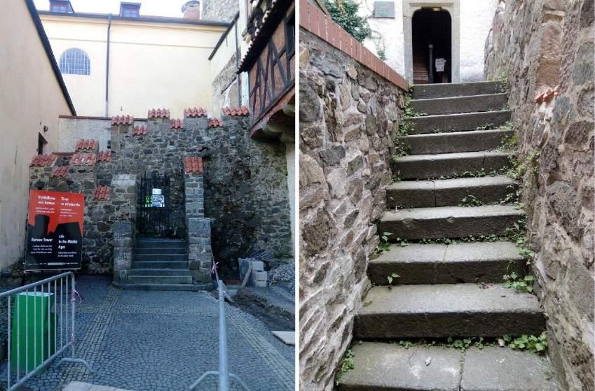 Cesta k památce Po celou cestu se jde po dlažebních kostkách. Dlážděná cesta vypadá upraveně, bez náznaků nerovností.