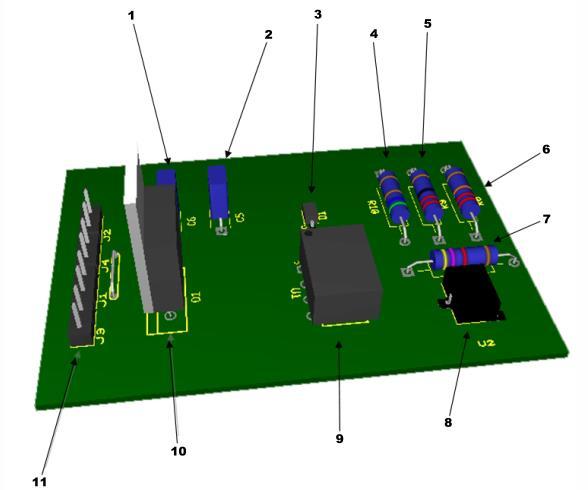Obr. 2.3.3 Vizualizace plošného spoje v programu NI Ultiboard 11.1 v interakci s NI Multisim 11.