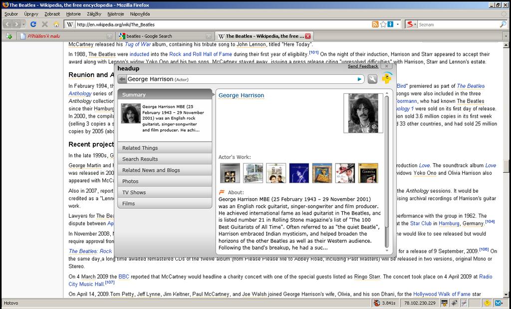 Headup Rozšíření prohlížeče Firefox Vilém Sklenák (VŠE FIS KIZI)