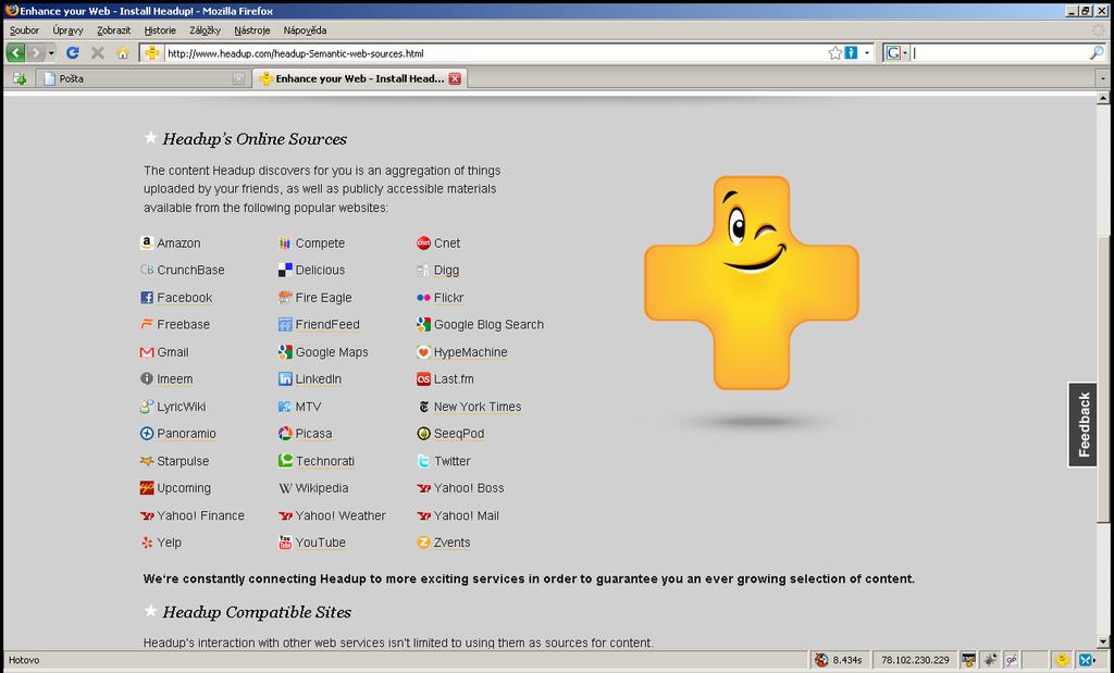 Rozšíření prohlížeče Firefox Headup zdroje Vilém Sklenák (VŠE FIS