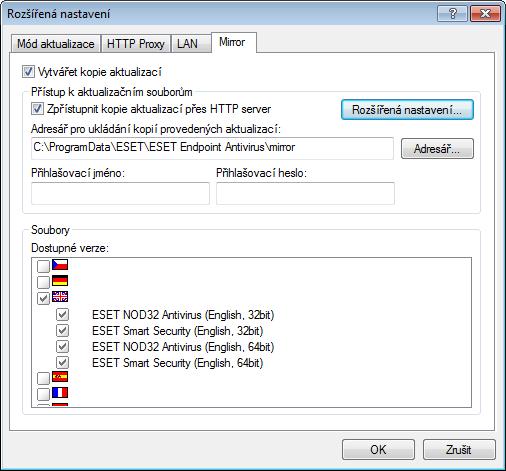 4.5.1.2.4 Vytvoření kopie aktualizace mirror ESET Endpoint Security umožňuje vytváření kopie aktualizace, z níž lze aktualizovat další stanice nacházející se v síti.