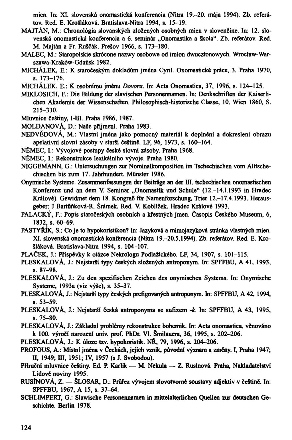 mien. In: XI. slovenská onomastická konferencia (Nitra 19.-20. mája 1994). Zb. referátov. Red. E. KroSláková. Bratislava-Nitra 1994, s. 15-19. MAJTÁN, M.
