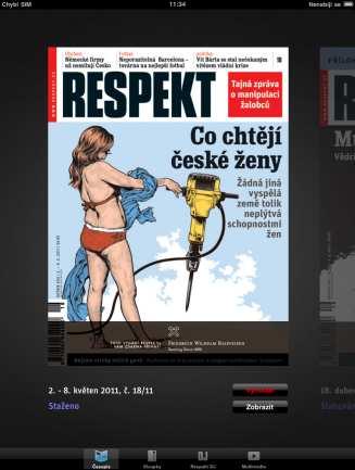 Inspirace výsledná podoba Výsledný model ipad aplikace Respektu je postaven na individuálně připravovaných zalamovaných stránkách pro ipad s velkým důrazem na
